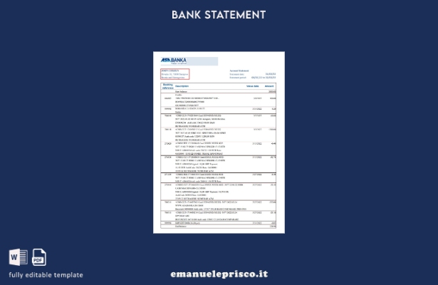 modello Excel di estratto conto bancario ASA Banka Bosnia ed Erzegovina in stile